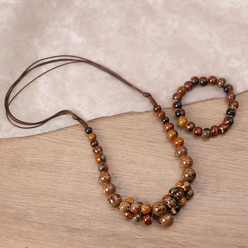Ceramic Bead Handmade Necklace and Bracelet Set